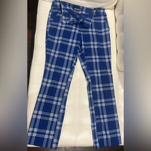 Blue and White Plaid Trousers with Relaxed Fit